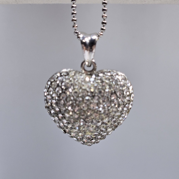 Sparkling Silver Tone Pave Crystal Heart Necklace - Picture 8 of 10